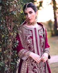 Ready To Wear Red & Rani Pink Silk Embroidery Work Pakistani Suit With Dupatta