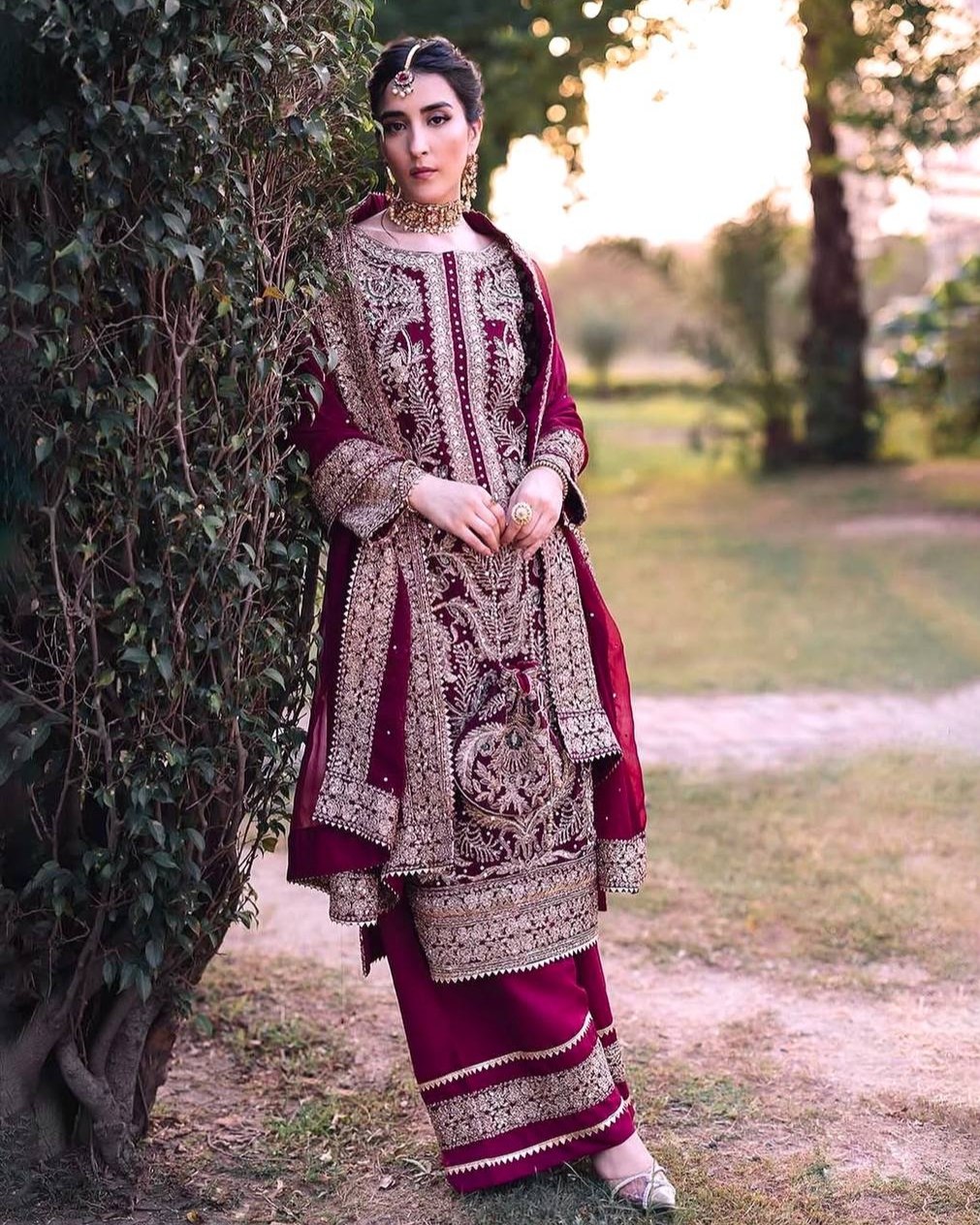 Ready To Wear Red & Rani Pink Silk Embroidery Work Pakistani Suit With Dupatta