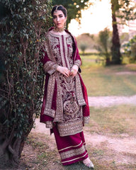 Ready To Wear Red & Rani Pink Silk Embroidery Work Pakistani Suit With Dupatta
