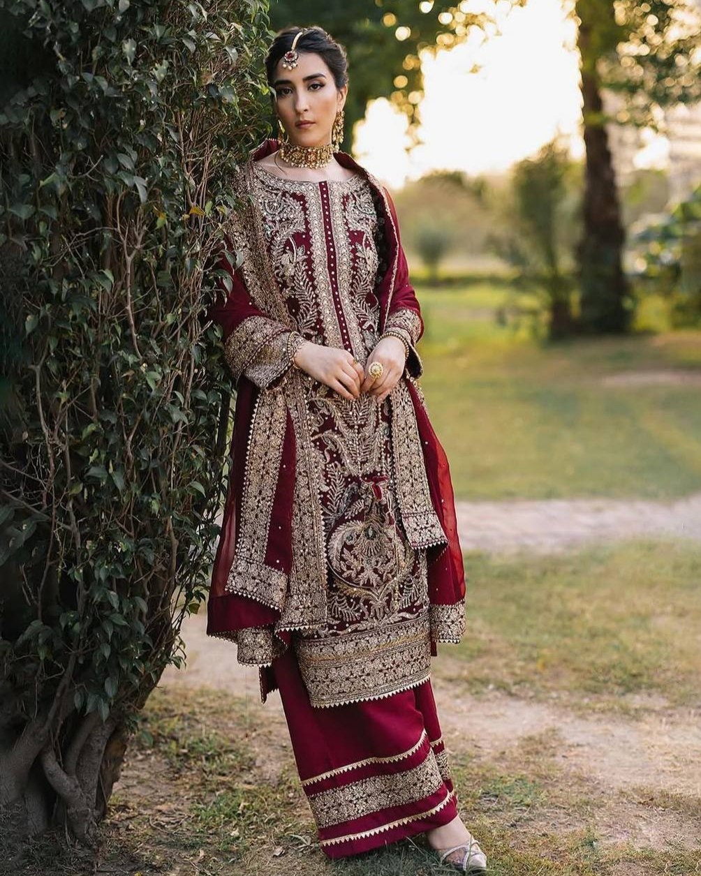 Ready To Wear Red & Rani Pink Silk Embroidery Work Pakistani Suit With Dupatta