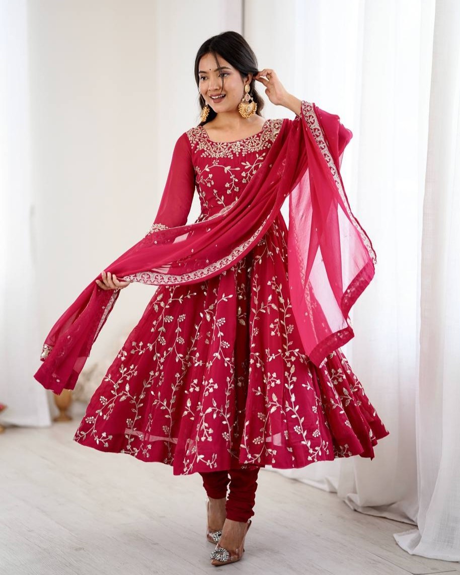 Ready To Wear Multi Soft Georgette Embroidery Work Anarkali Suit With Dupatta