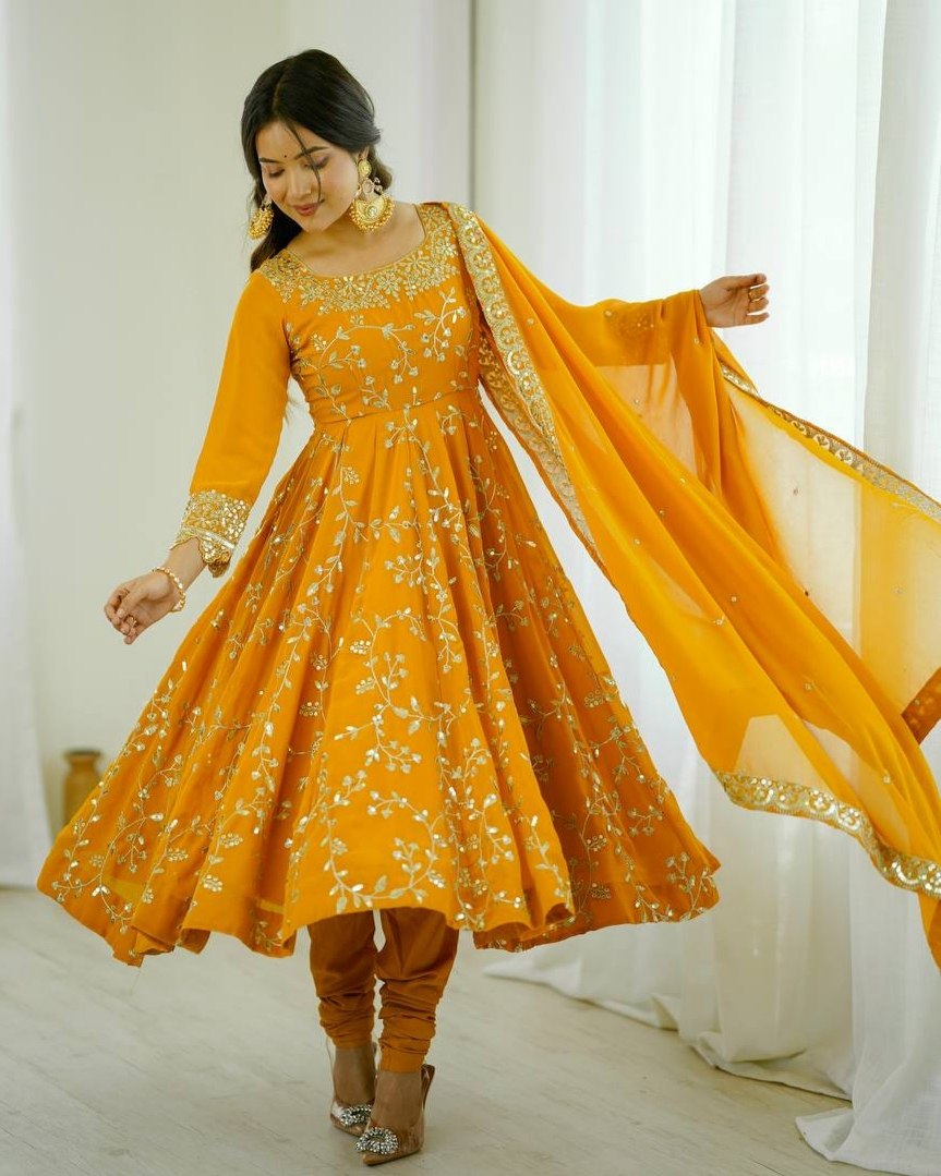 Ready To Wear Multi Soft Georgette Embroidery Work Anarkali Suit With Dupatta