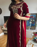 Exclusive Maroon Velvet Embroidered Pakistani Suit With Dupatta