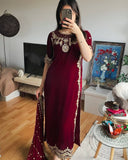 Exclusive Maroon Velvet Embroidered Pakistani Suit With Dupatta