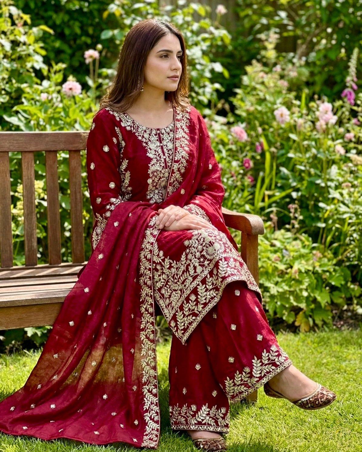 Exclusive Maroon Silk Embroidered Pant Suit With Dupatta