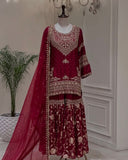 Exclusive Maroon Georgette Embroidered Gharara Suit With Dupatta