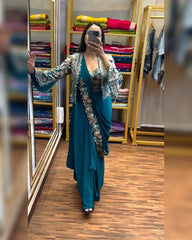 Chinon Silk Embroidery Work Saree With Blouse And Koti