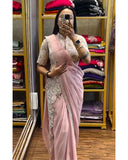 Baby Pink Chinon Silk Sequence Work Saree With Blouse