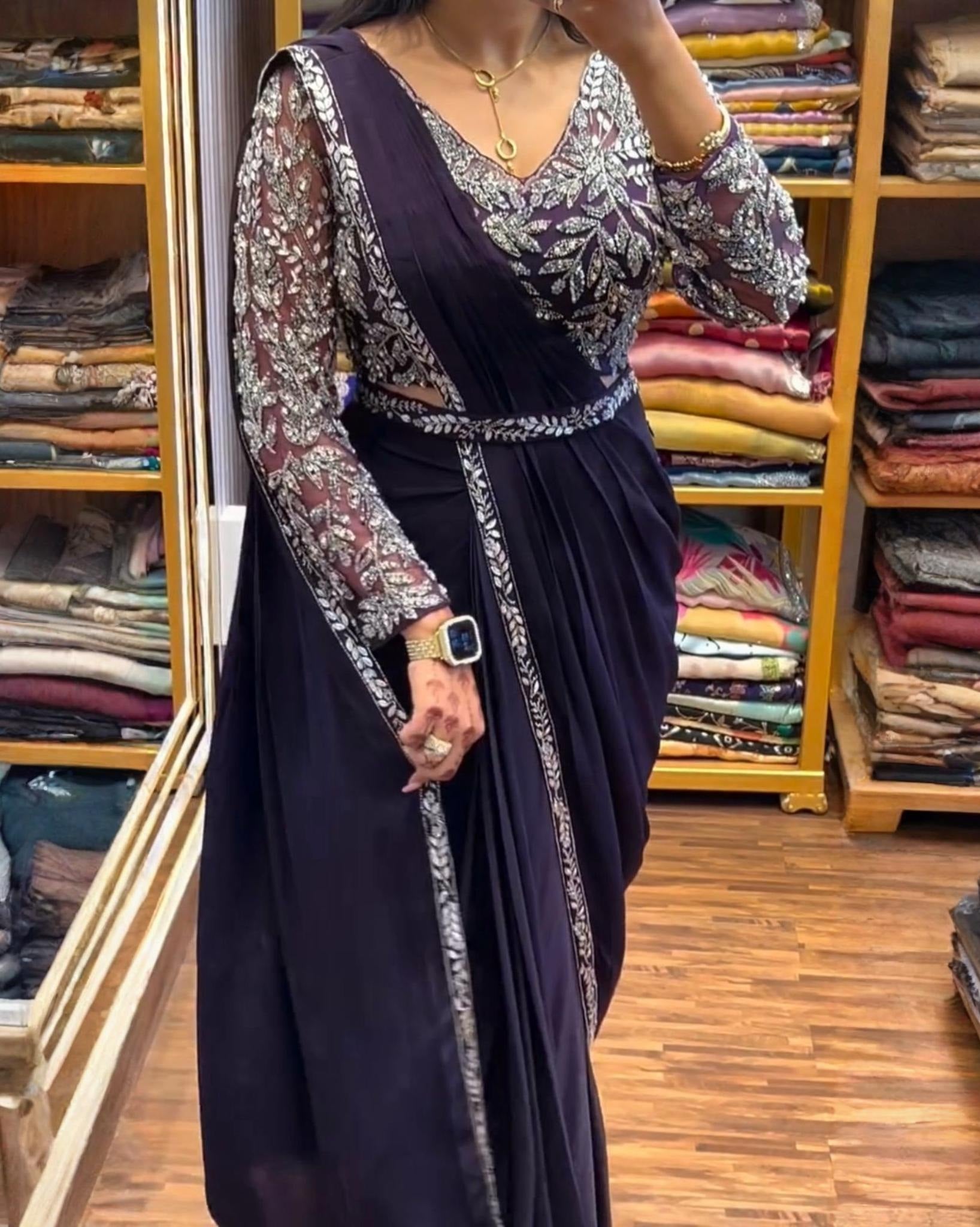 Exclusive Rangoli Silk Sequence Work Saree With Blouse & Belt