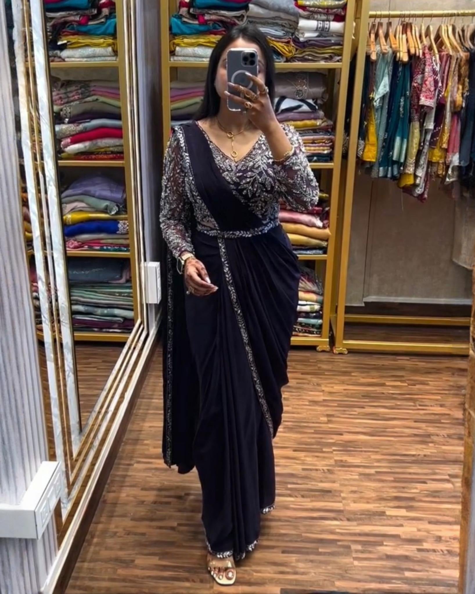 Exclusive Rangoli Silk Sequence Work Saree With Blouse & Belt