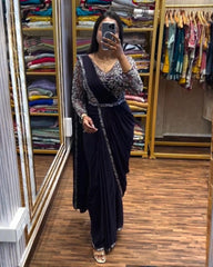 Exclusive Rangoli Silk Sequence Work Saree With Blouse & Belt