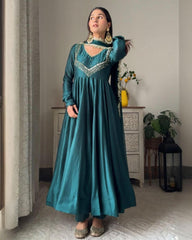 Rama Green Georgette Sequence Work Anarkali Suit With Dupatta