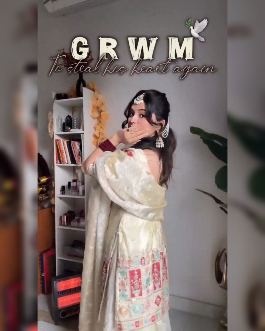 Cream Chinon Silk Sequence Work Sharara Suit With Dupatta
