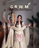 Cream Chinon Silk Sequence Work Sharara Suit With Dupatta