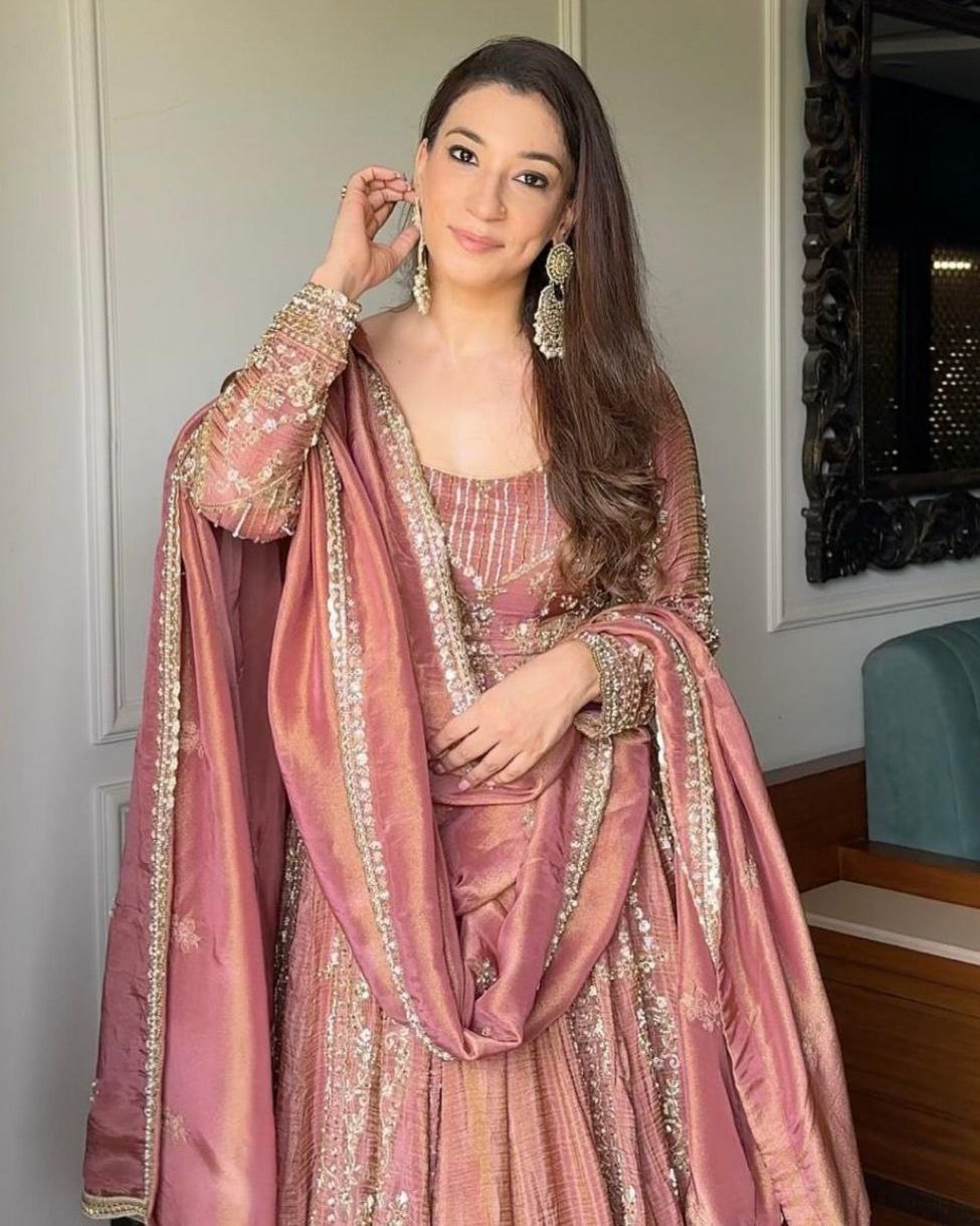 Designer Copper , Red , Black And Purple Heavy Silk Embroidery Work Anarkali Lehenga With Dupatta