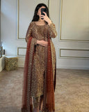 Copper Orange Jimmy Silk Embroidery Work Pakistani Suit With Dupatta