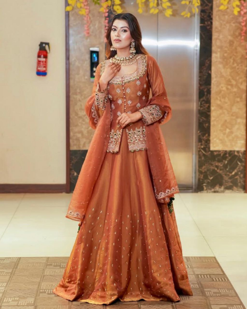 Orange & Pink Simmer Silk Embroidery Work Lehenga Choli With Dupatta