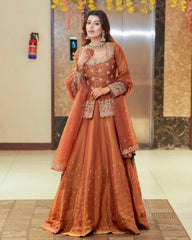 Orange & Pink Simmer Silk Embroidery Work Lehenga Choli With Dupatta