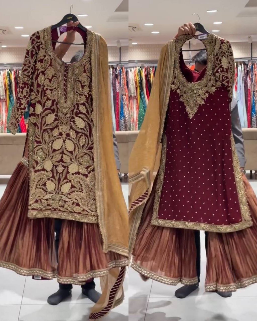 Maroon Soft Georgette Embroidery Work Gharara Suit With Dupatta