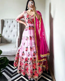 Ready To Wear Pink Georgette Embroidery Work Anarkali Gown With Dupatta