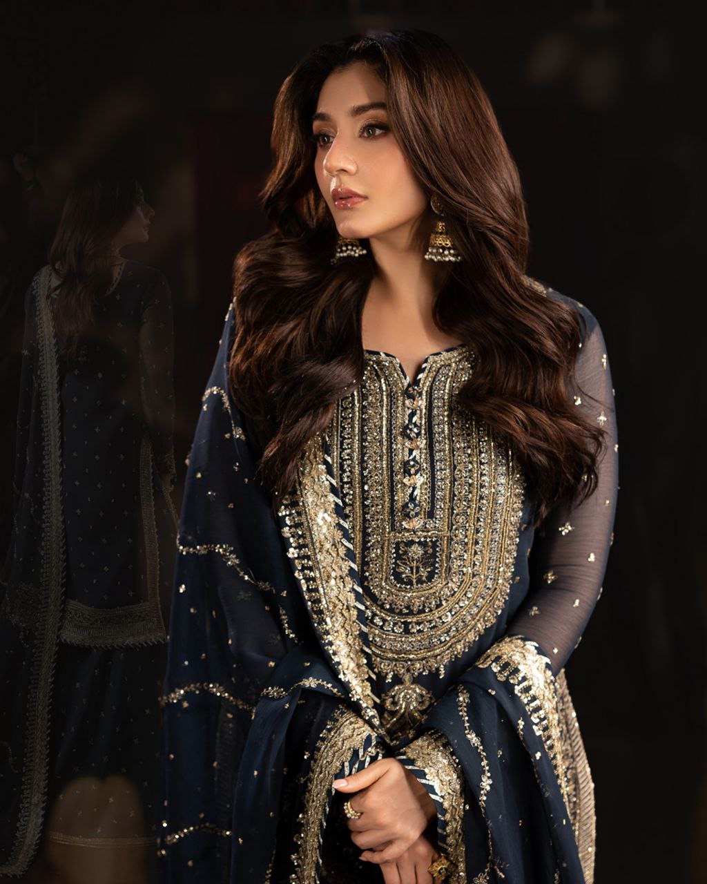 Designer Neavy Blue Soft Georgette Embroidery Work Palazo Suit With Dupatta