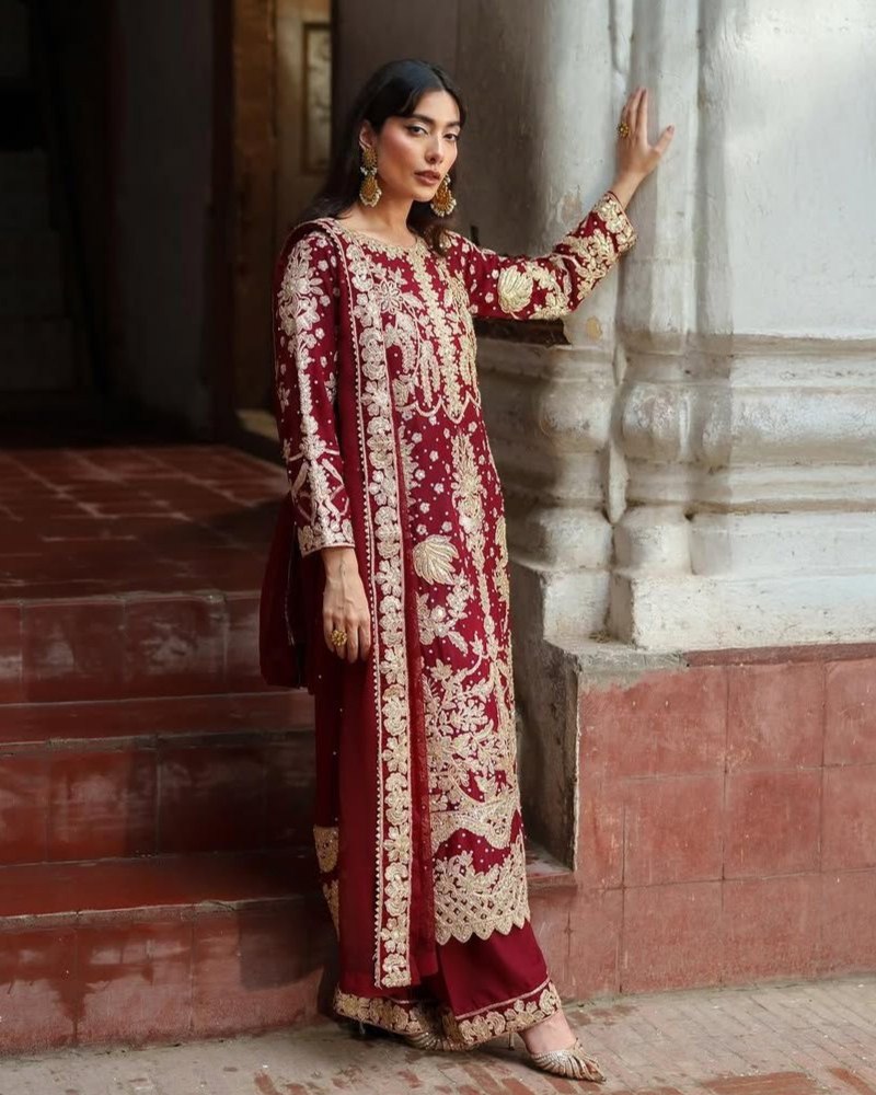 Exclusive Red Soft Georgette Sequence Work Pakistani Suit With Dupatta