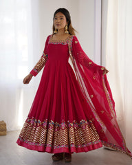 Exclusive Gajri Red Soft Georgette Sequence Work Anarkali Suit With Dupatta