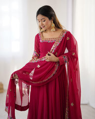 Exclusive Gajri Red Soft Georgette Sequence Work Anarkali Suit With Dupatta