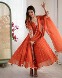 Exclusive Orange Georgette Sequence Work Anarkali Suit With Dupatta