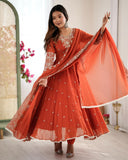 Exclusive Orange Georgette Sequence Work Anarkali Suit With Dupatta