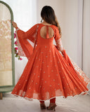 Exclusive Orange Georgette Sequence Work Anarkali Suit With Dupatta