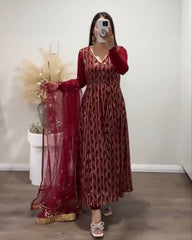 Ready To Wear Maroon Georgette Embroidery Work Anarkali Suit With Dupatta