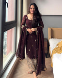 Exclusive Brown Georgette Embroidered Pant Suit With Dupatta