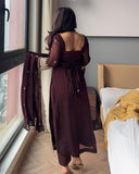 Exclusive Brown Georgette Embroidered Pant Suit With Dupatta
