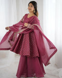 Exclusive Pink Black Crunchy Silk Embroidery Frock Palazo With Dupatta