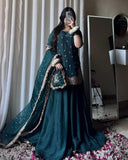 Ready To Wear Maroon Green Heavy Chinon Silk Embroidery Lehenga Kurti With Dupatta