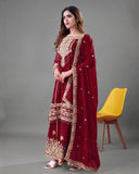 Ready To Wear Maroon Soft Georgette Sharara Suit With Dupatta