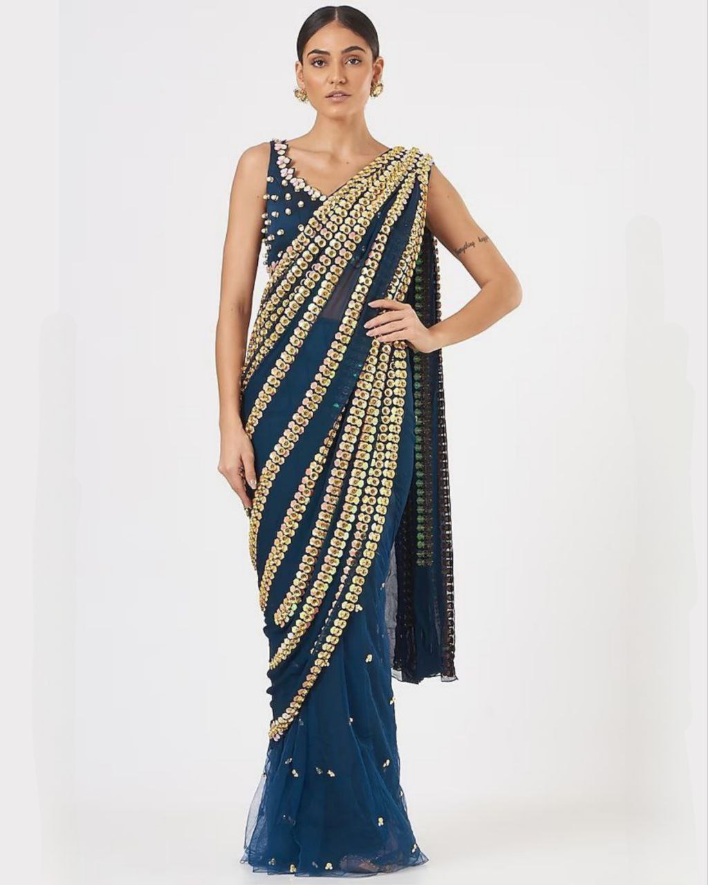 Designer Morpinch Soft Net Sequence Work Saree With Blouse