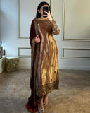 Ready To Wear Copper Jimmy Choo Silk Embroidery Work Pakistani Suit With Maroon Dupatta