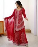 Premium Red And Blue Premium Soft Georgette Embroidery Palazo Kurti With Dupatta