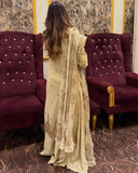 Exclusive Beige Gold Soft Georgette Zari Embroidery Palazo Kurti With Dupatta
