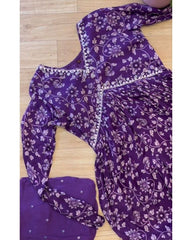 Ready To Wear Purple Faux Georgette Floral Print Work Alia Cut Suit With Dupatta