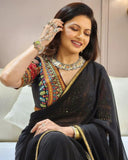 Designer Black Pure Georgette Embroidery Work Work Saree With Blouse