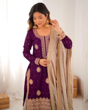 Premium Purple Premium Chinon Silk Embroidery Gharara Suit With Dupatta