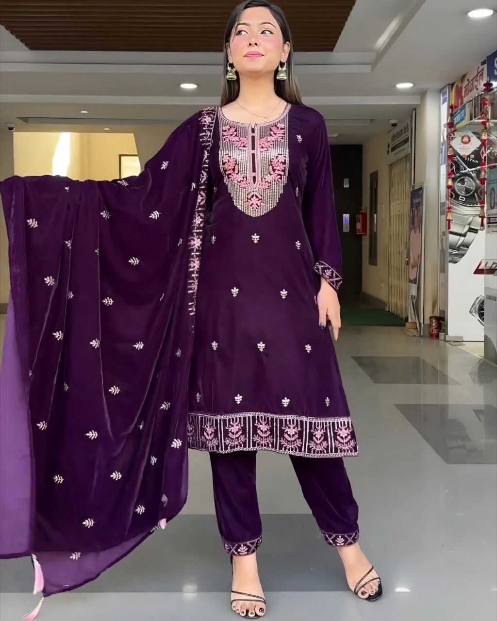 Ready To Wear Micro Velvet Embroidery Work Pakistani Suit With Dupatta