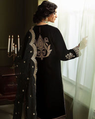 Ready To Wear Black Micro Velvet Embroidery Work Pakistani Suit With Dupatta