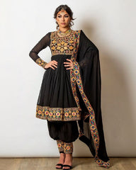 Ready To Wear Black Pure Georgette Fancy Embroidery Work Punjabi Suit With Dupatta