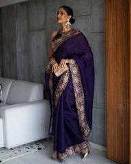 Designer Purple Pure Georgette Fancy Sequence Work Saree With Blouse