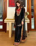 Ready To Wear Black Soft Georgette Embroidery Farshi Salwar Kurti With Dupatta