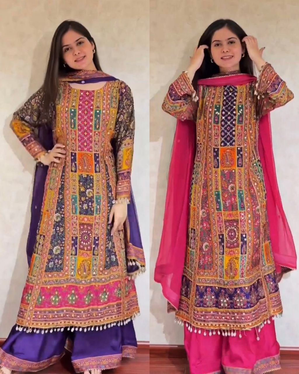 Designer Multi Faux Georgette Mirror Hand Work Pakistani Suit With Dupatta